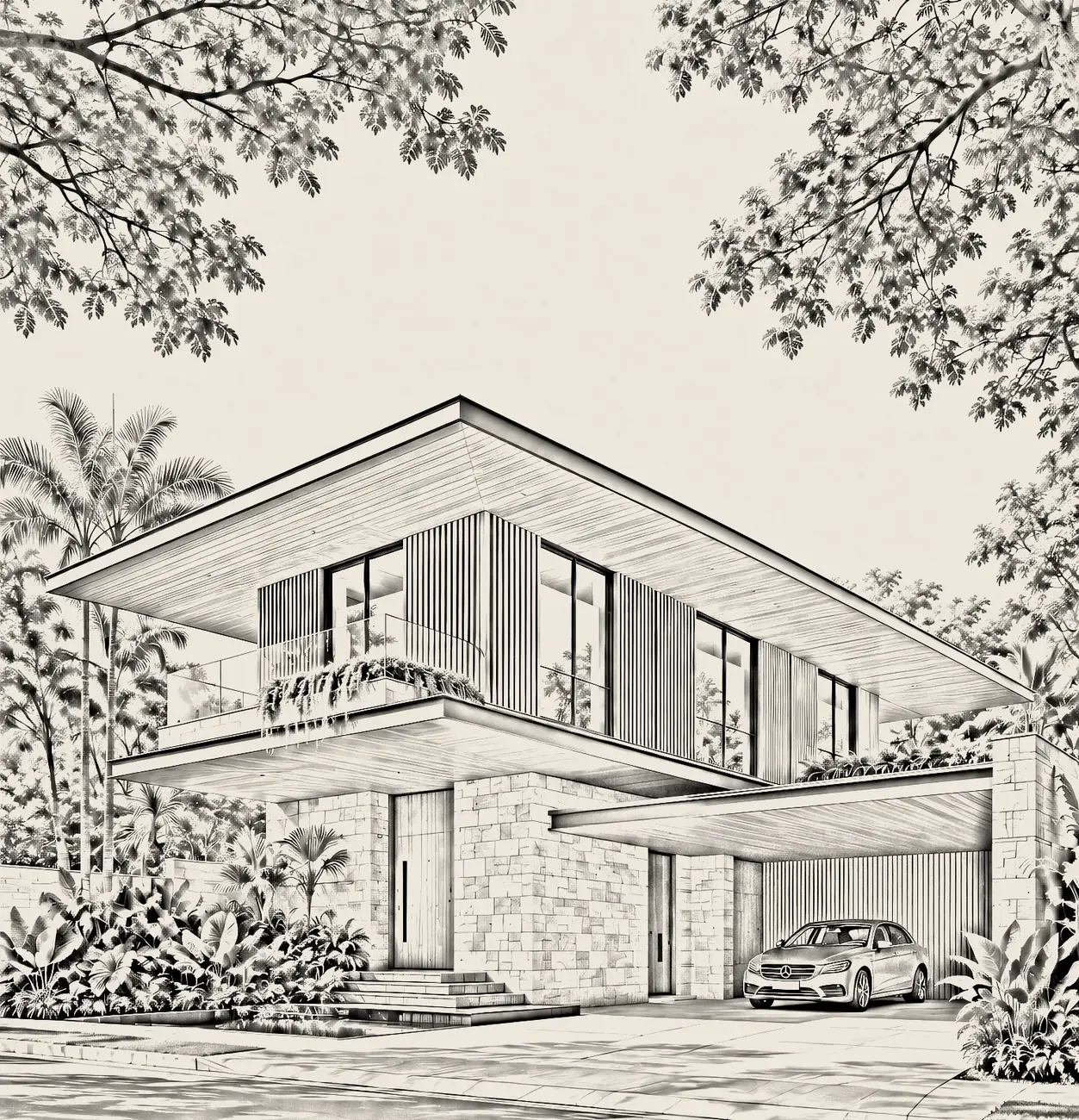 Sketsa rumah atap melayang